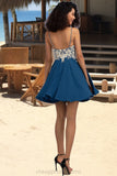 Piper A-line V-Neck Short/Mini Chiffon Lace Homecoming Dress With Beading STIP0020572