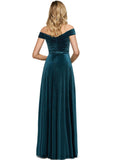 Paola A-line Off the Shoulder Floor-Length Velvet Evening Dress With Pleated STIP0020913