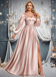 Madyson A-line V-Neck Floor-Length Stretch Satin Prom Dresses STIP0025880