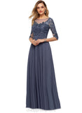 Giana A-line Scoop Illusion Floor-Length Chiffon Lace Evening Dress With Sequins STIP0020946