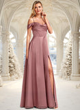 Aniya A-line Cold Shoulder Floor-Length Satin Bridesmaid Dress STIP0025750