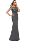 Kennedy Sheath/Column Scoop Illusion Floor-Length Chiffon Lace Evening Dress With Sequins STIP0020964