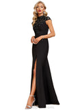 Shyann Sheath/Column High Neck Illusion Floor-Length Lace Stretch Crepe Evening Dress With Sequins STIP0020962