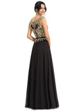 Shiloh A-line V-Neck Floor-Length Chiffon Lace Evening Dress STIP0020959