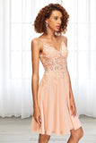 Deborah A-line V-Neck Knee-Length Chiffon Lace Homecoming Dress STIP0020527