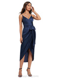 Akira Sheath/Column V-Neck Asymmetrical Silky Satin Cocktail Dress With Pleated STIP0020973