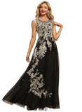 Everleigh A-line Scoop Floor-Length Lace Tulle Evening Dress STIP0020935