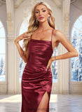 Laura Trumpet/Mermaid Square Floor-Length Stretch Satin Prom Dresses With Ruffle STIP0025875