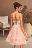 Essence A-line V-Neck Short/Mini Lace Tulle Homecoming Dress STIP0020524