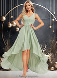 Jaelynn A-line V-Neck Asymmetrical Chiffon Bridesmaid Dress STIP0025809