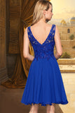 Jordan A-line V-Neck Knee-Length Chiffon Lace Homecoming Dress STIP0020589