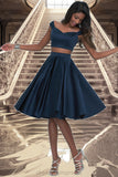 Journey A-line Off the Shoulder Sweetheart Knee-Length Satin Homecoming Dress STIP0020593