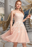 Genesis A-line Square Knee-Length Tulle Homecoming Dress With Beading STIP0020543