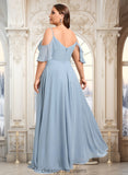 Sanaa A-line Cold Shoulder Floor-Length Chiffon Bridesmaid Dress With Ruffle STIP0025797