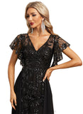 Aurora Sheath/Column V-Neck Illusion Floor-Length Chiffon Lace Sequin Evening Dress STIP0020912