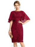 Nylah Sheath/Column Scoop Knee-Length Chiffon Lace Cocktail Dress STIP0020974