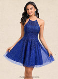 Aaliyah A-line Scoop Short Tulle Lace Homecoming Dress With Sequins STIP0025688