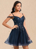 Nora A-line V-Neck Short Tulle Lace Homecoming Dress With Sequins STIP0025642