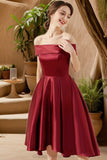 Lily A-line Off the Shoulder Asymmetrical Satin Homecoming Dress STIP0020532