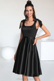 Sonia A-line Square Knee-Length Satin Homecoming Dress With Bow STIP0020556