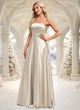 Leyla A-line Square Floor-Length Satin Bridesmaid Dress STIP0025789