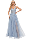 Alyvia A-line V-Neck Floor-Length Tulle Prom Dresses STIP0020869