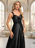 Jamiya A-line V-Neck Floor-Length Stretch Satin Prom Dresses With Bow STIP0025882