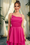 Jamya A-line Asymmetrical Short/Mini Silky Satin Homecoming Dress STIP0020481