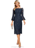 Harmony Sheath/Column Off the Shoulder Knee-Length Lace Evening Dress With Sequins STIP0020956