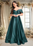 Lucile A-line Off the Shoulder Floor-Length Satin Prom Dresses With Pleated STIP0025851