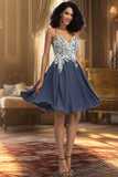 Aurora A-line V-Neck Short/Mini Chiffon Homecoming Dress With Beading Sequins STIP0020564