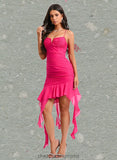 Jazlynn Bodycon V-Neck Asymmetrical Chiffon Homecoming Dress With Cascading Ruffles STIP0025712