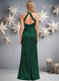 Pancy A-line V-Neck Floor-Length Stretch Satin Bridesmaid Dress STIP0025746