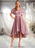 Macy A-line V-Neck Asymmetrical Stretch Satin Bridesmaid Dress STIP0025752