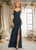 Lilia Trumpet/Mermaid V-Neck Floor-Length Chiffon Prom Dresses With Ruffle STIP0025873