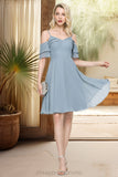 Hazel A-line Cold Shoulder V-Neck Knee-Length Chiffon Homecoming Dress With Cascading Ruffles STIP0020578