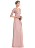 Lily Sheath/Column V-Neck Floor-Length Chiffon Lace Evening Dress STIP0020965