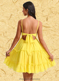 Aryana A-line V-Neck Short Chiffon Homecoming Dress With Ruffle Sequins STIP0025700