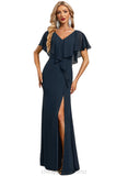 Addison Trumpet/Mermaid V-Neck Floor-Length Chiffon Evening Dress With Cascading Ruffles STIP0020809