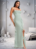 Kylie A-line Square Floor-Length Chiffon Bridesmaid Dress With Ruffle STIP0025735