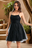 Autumn A-line Scoop Short/Mini Tulle Homecoming Dress With Cascading Ruffles STIP0020479