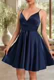 Adriana A-line V-Neck Short/Mini Satin Homecoming Dress STIP0020466