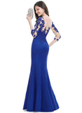 Thirza Trumpet/Mermaid Boat Neck Illusion Floor-Length Lace Satin Evening Dress STIP0020918