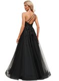 Barbara A-line One Shoulder Floor-Length Lace Tulle Prom Dresses With Sequins STIP0020842