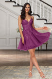 Martha A-line V-Neck Short/Mini Lace Tulle Homecoming Dress With Sequins STIP0020500