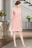 Marilyn A-line Scoop Knee-Length Chiffon Tulle Homecoming Dress With Beading Ruffle STIP0020594