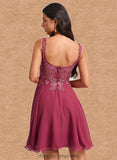 Eve A-line Scoop Short Chiffon Homecoming Dress With Sequins Appliques Lace STIP0025681