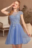 Harper A-line Scoop Short/Mini Tulle Homecoming Dress With Beading Appliques Lace STIP0020547