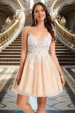 Adison A-line V-Neck Short/Mini Lace Tulle Homecoming Dress STIP0020469