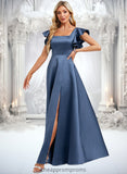 Kayla A-line Square Floor-Length Satin Bridesmaid Dress With Ruffle STIP0025774